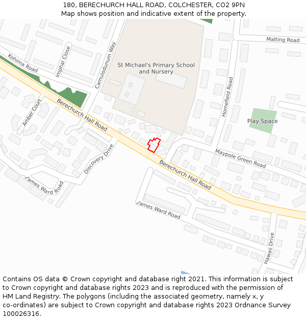 180, BERECHURCH HALL ROAD, COLCHESTER, CO2 9PN: Location map and indicative extent of plot