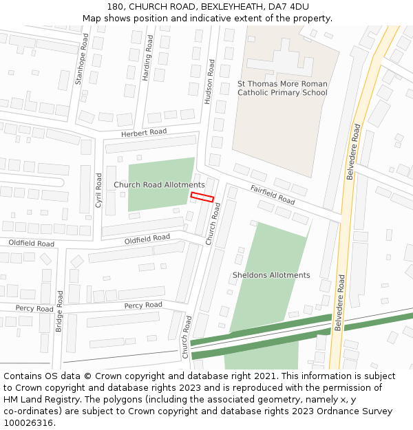 180, CHURCH ROAD, BEXLEYHEATH, DA7 4DU: Location map and indicative extent of plot