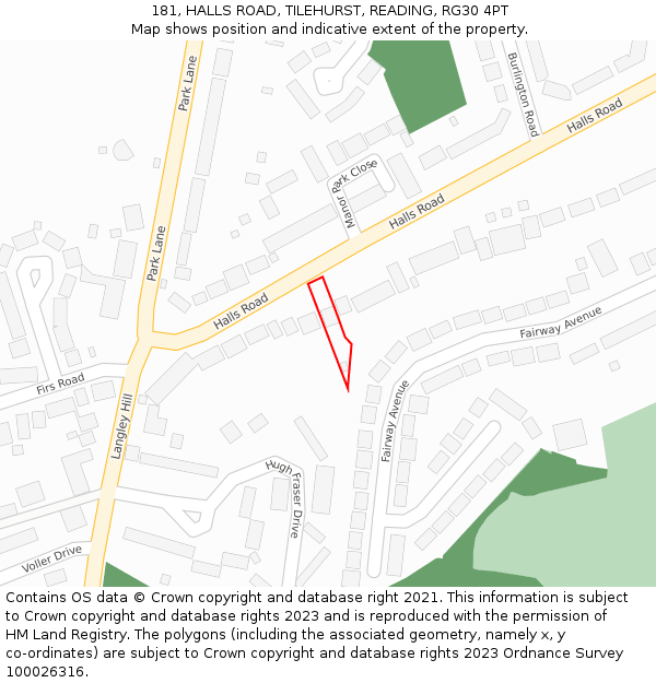 181, HALLS ROAD, TILEHURST, READING, RG30 4PT: Location map and indicative extent of plot