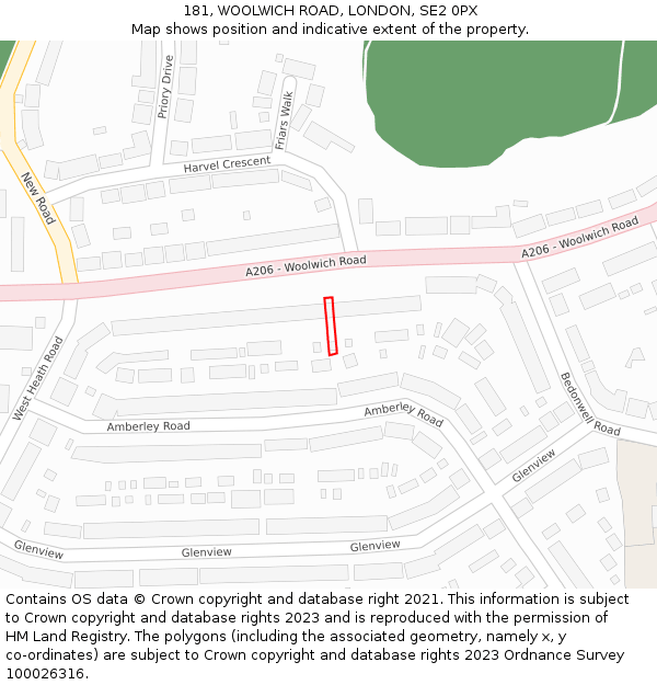 181, WOOLWICH ROAD, LONDON, SE2 0PX: Location map and indicative extent of plot