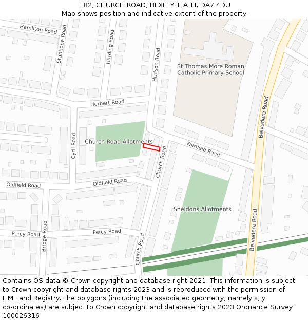 182, CHURCH ROAD, BEXLEYHEATH, DA7 4DU: Location map and indicative extent of plot