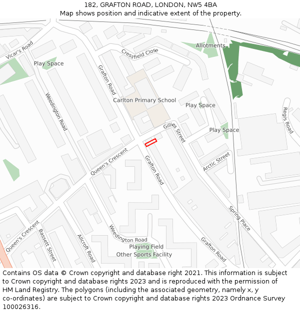 182, GRAFTON ROAD, LONDON, NW5 4BA: Location map and indicative extent of plot