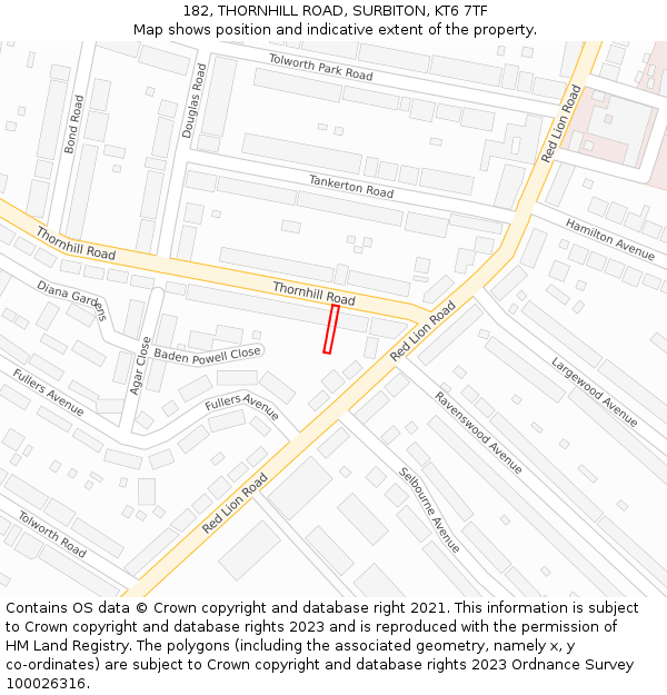 182, THORNHILL ROAD, SURBITON, KT6 7TF: Location map and indicative extent of plot