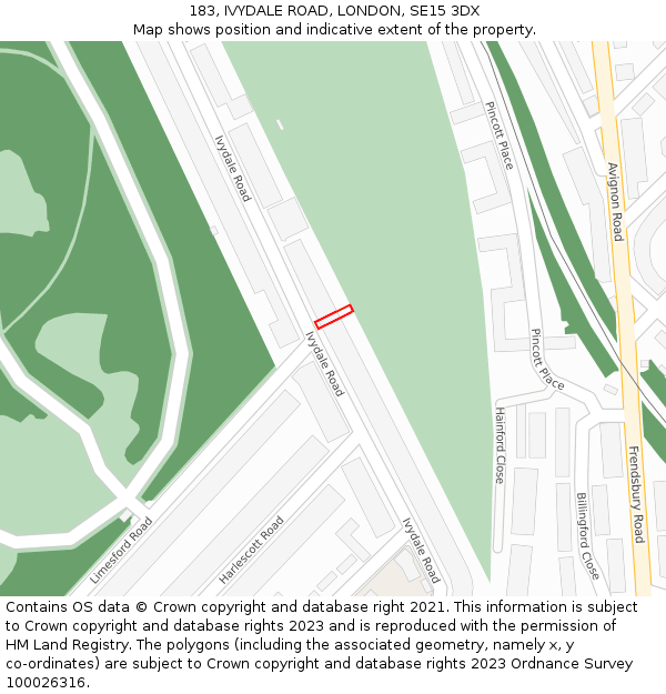 183, IVYDALE ROAD, LONDON, SE15 3DX: Location map and indicative extent of plot