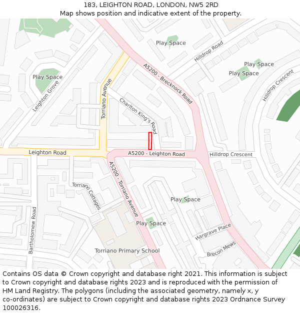 183, LEIGHTON ROAD, LONDON, NW5 2RD: Location map and indicative extent of plot