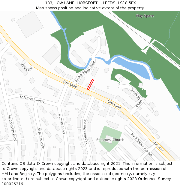 183, LOW LANE, HORSFORTH, LEEDS, LS18 5PX: Location map and indicative extent of plot