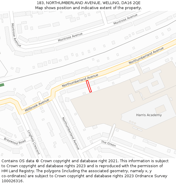 183, NORTHUMBERLAND AVENUE, WELLING, DA16 2QE: Location map and indicative extent of plot
