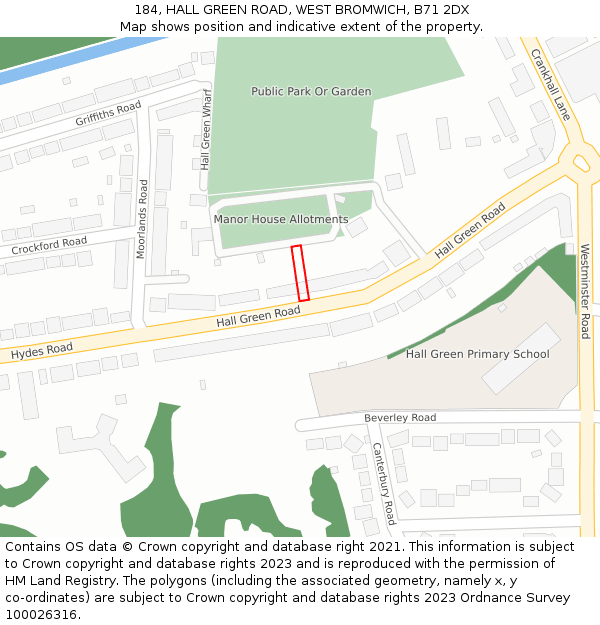 184, HALL GREEN ROAD, WEST BROMWICH, B71 2DX: Location map and indicative extent of plot