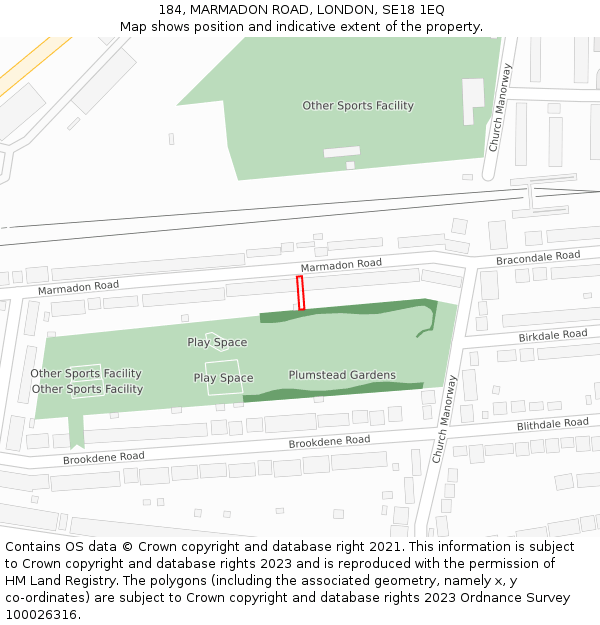184, MARMADON ROAD, LONDON, SE18 1EQ: Location map and indicative extent of plot