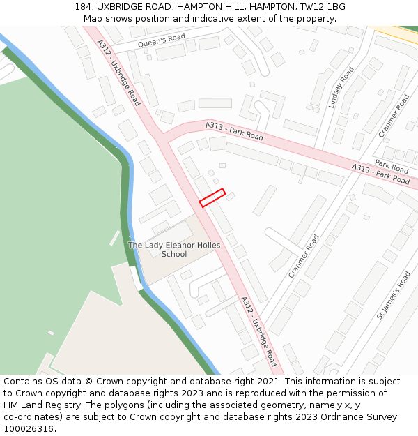 184, UXBRIDGE ROAD, HAMPTON HILL, HAMPTON, TW12 1BG: Location map and indicative extent of plot