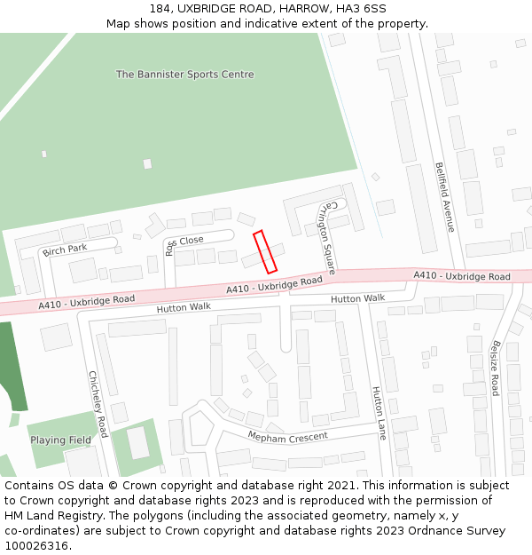 184, UXBRIDGE ROAD, HARROW, HA3 6SS: Location map and indicative extent of plot