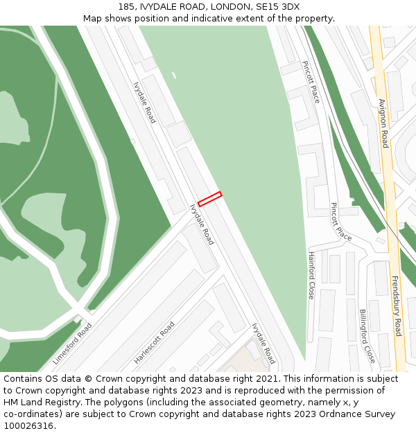 185, IVYDALE ROAD, LONDON, SE15 3DX: Location map and indicative extent of plot