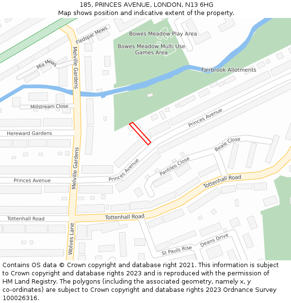 185, PRINCES AVENUE, LONDON, N13 6HG: Location map and indicative extent of plot