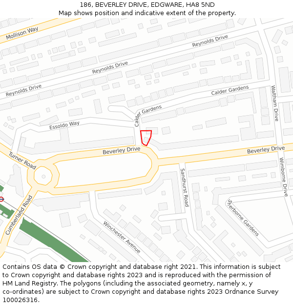 186, BEVERLEY DRIVE, EDGWARE, HA8 5ND: Location map and indicative extent of plot