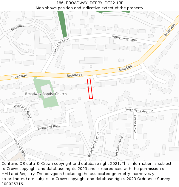 186, BROADWAY, DERBY, DE22 1BP: Location map and indicative extent of plot
