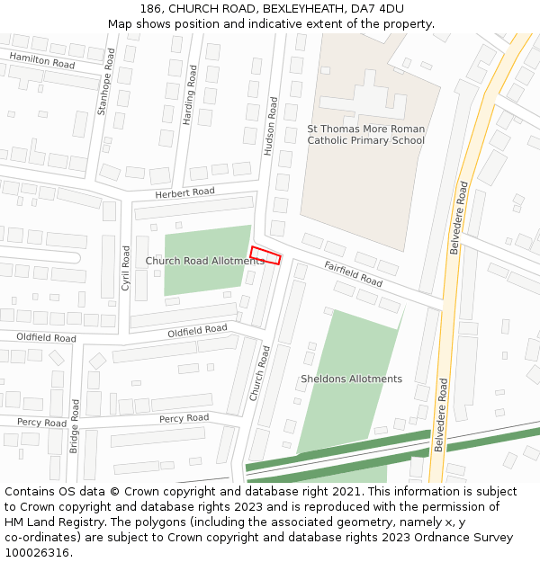 186, CHURCH ROAD, BEXLEYHEATH, DA7 4DU: Location map and indicative extent of plot