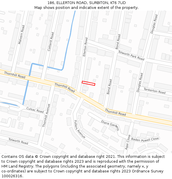 186, ELLERTON ROAD, SURBITON, KT6 7UD: Location map and indicative extent of plot