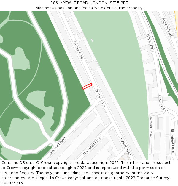 186, IVYDALE ROAD, LONDON, SE15 3BT: Location map and indicative extent of plot