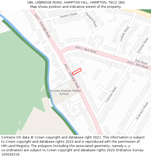 186, UXBRIDGE ROAD, HAMPTON HILL, HAMPTON, TW12 1BG: Location map and indicative extent of plot