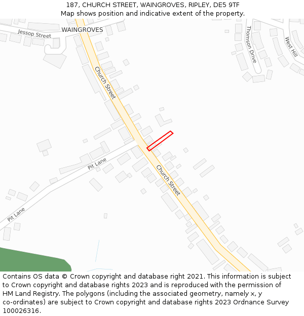 187, CHURCH STREET, WAINGROVES, RIPLEY, DE5 9TF: Location map and indicative extent of plot