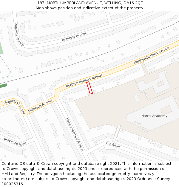 187, NORTHUMBERLAND AVENUE, WELLING, DA16 2QE: Location map and indicative extent of plot