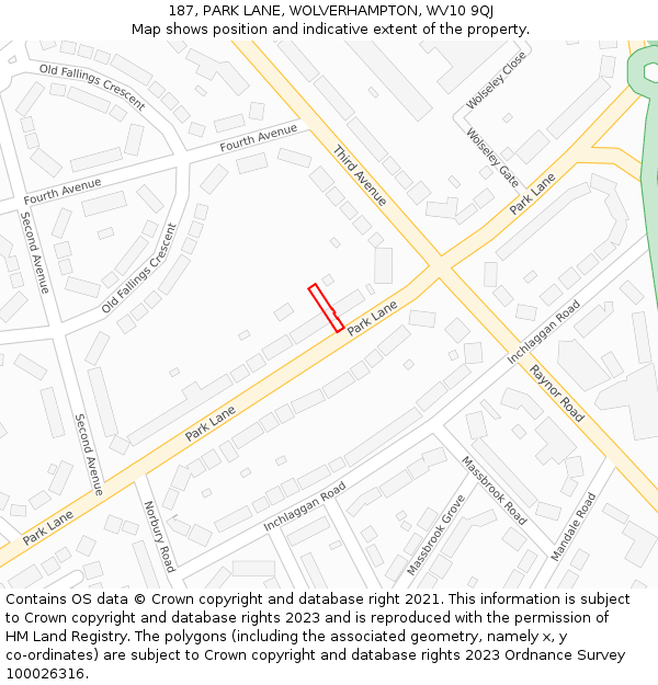 187, PARK LANE, WOLVERHAMPTON, WV10 9QJ: Location map and indicative extent of plot
