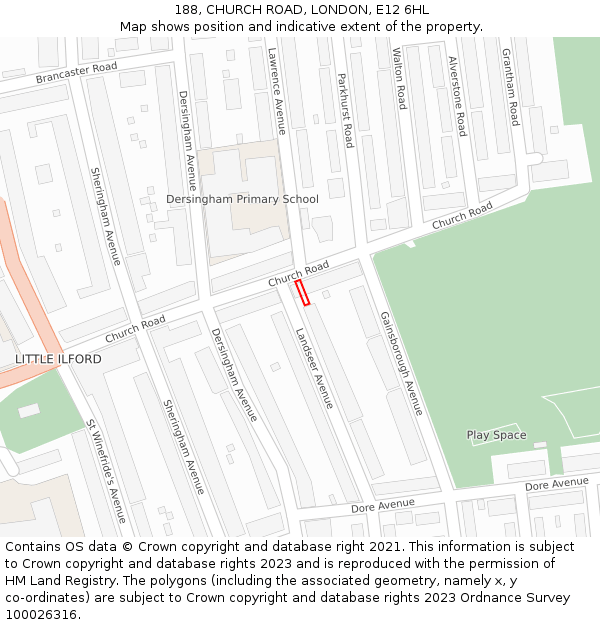 188, CHURCH ROAD, LONDON, E12 6HL: Location map and indicative extent of plot