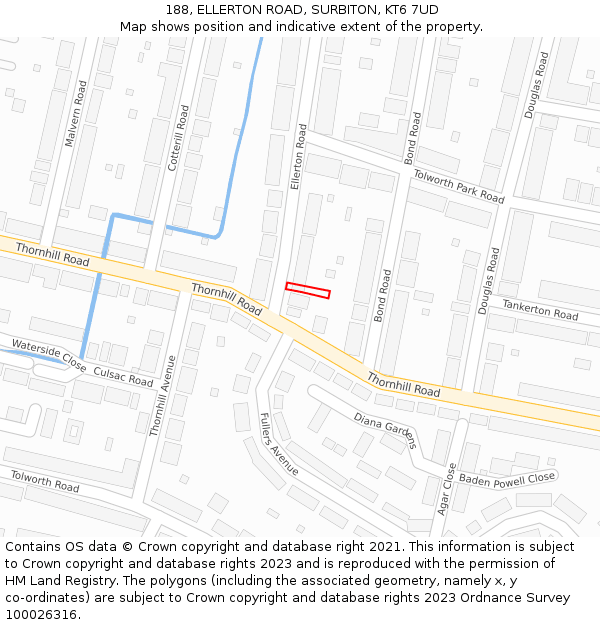 188, ELLERTON ROAD, SURBITON, KT6 7UD: Location map and indicative extent of plot
