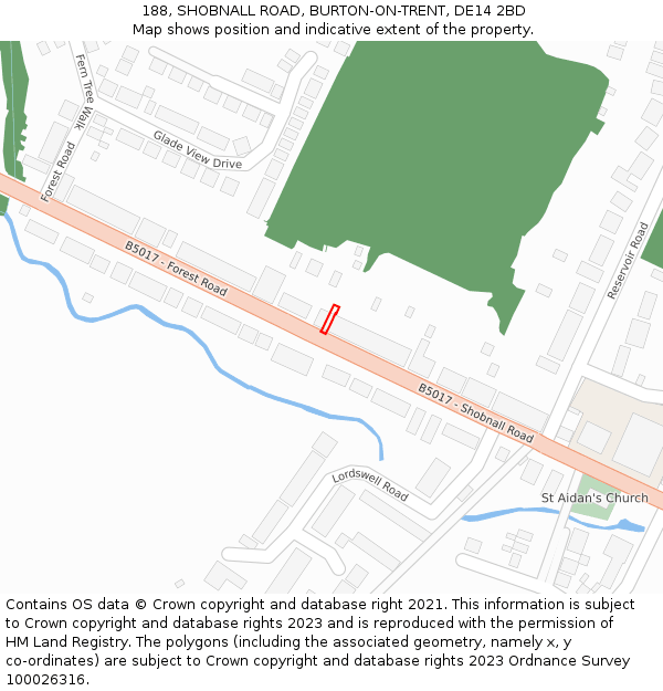 188, SHOBNALL ROAD, BURTON-ON-TRENT, DE14 2BD: Location map and indicative extent of plot