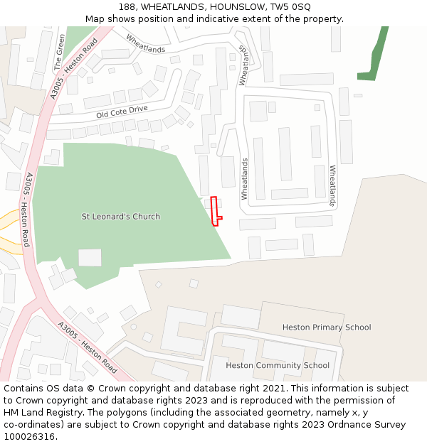 188, WHEATLANDS, HOUNSLOW, TW5 0SQ: Location map and indicative extent of plot