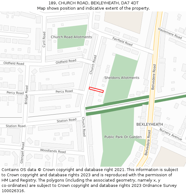 189, CHURCH ROAD, BEXLEYHEATH, DA7 4DT: Location map and indicative extent of plot