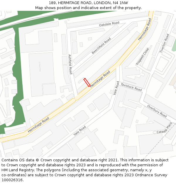 189, HERMITAGE ROAD, LONDON, N4 1NW: Location map and indicative extent of plot
