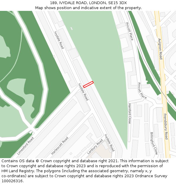 189, IVYDALE ROAD, LONDON, SE15 3DX: Location map and indicative extent of plot