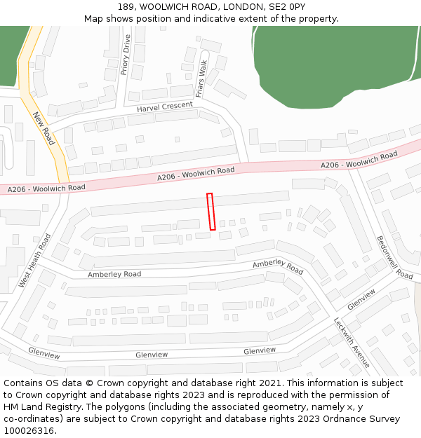 189, WOOLWICH ROAD, LONDON, SE2 0PY: Location map and indicative extent of plot