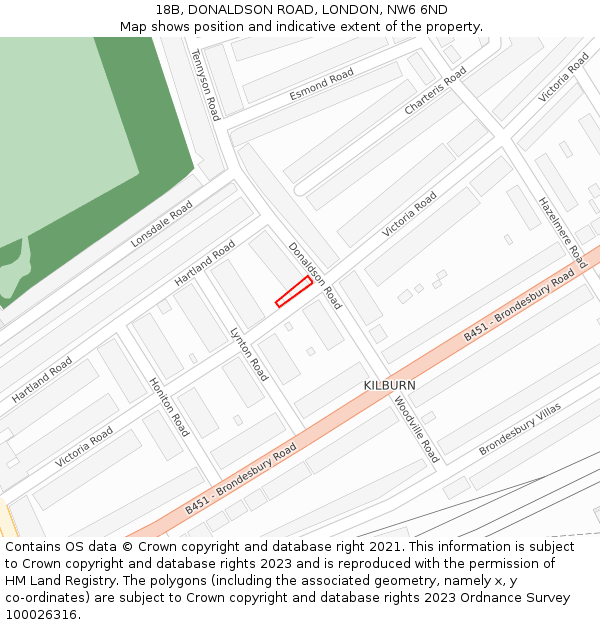 18B, DONALDSON ROAD, LONDON, NW6 6ND: Location map and indicative extent of plot
