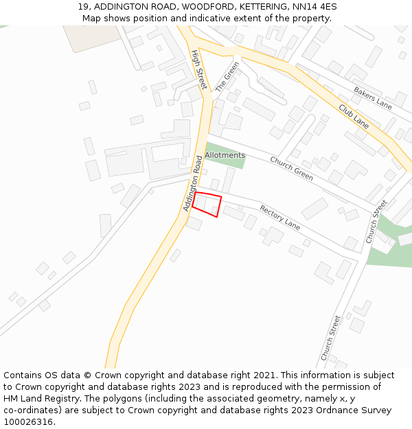 19, ADDINGTON ROAD, WOODFORD, KETTERING, NN14 4ES: Location map and indicative extent of plot