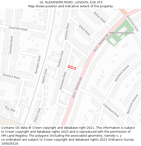 19, ALEXANDRA ROAD, LONDON, E18 1PZ: Location map and indicative extent of plot