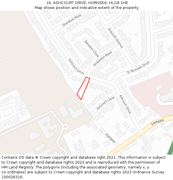 19, ASHCOURT DRIVE, HORNSEA, HU18 1HE: Location map and indicative extent of plot