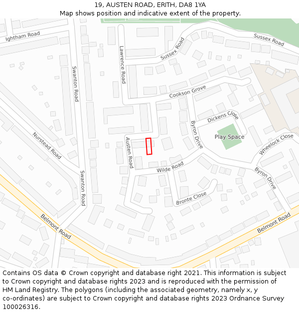 19, AUSTEN ROAD, ERITH, DA8 1YA: Location map and indicative extent of plot