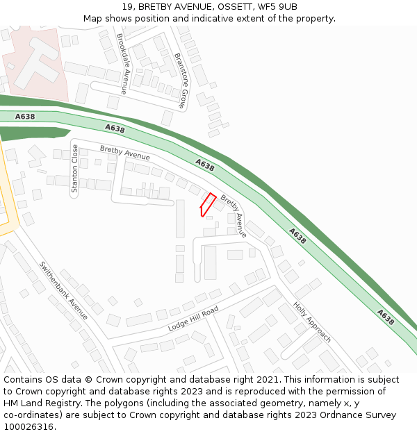 19, BRETBY AVENUE, OSSETT, WF5 9UB: Location map and indicative extent of plot