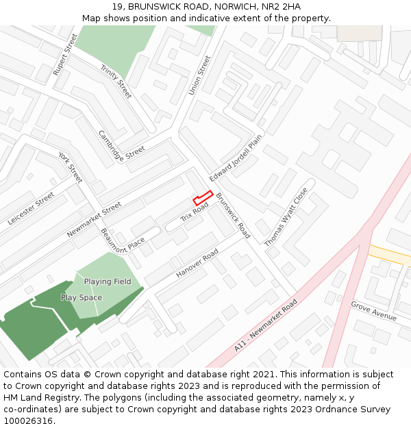 19, BRUNSWICK ROAD, NORWICH, NR2 2HA: Location map and indicative extent of plot