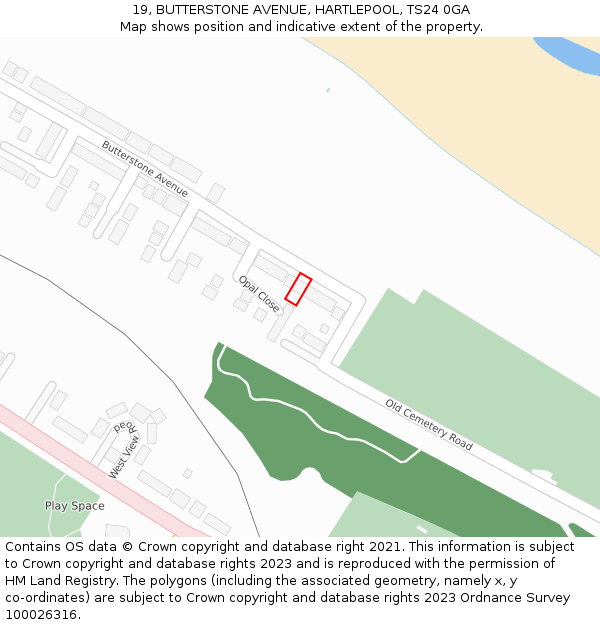 19, BUTTERSTONE AVENUE, HARTLEPOOL, TS24 0GA: Location map and indicative extent of plot
