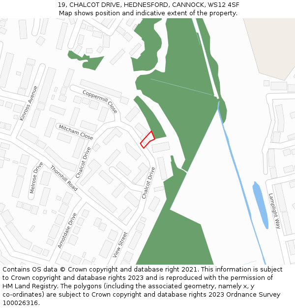 19, CHALCOT DRIVE, HEDNESFORD, CANNOCK, WS12 4SF: Location map and indicative extent of plot