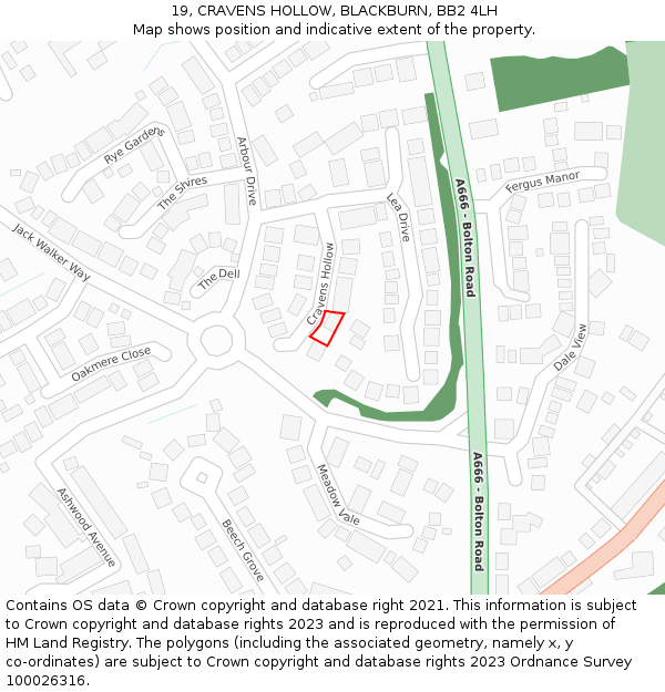 19, CRAVENS HOLLOW, BLACKBURN, BB2 4LH: Location map and indicative extent of plot