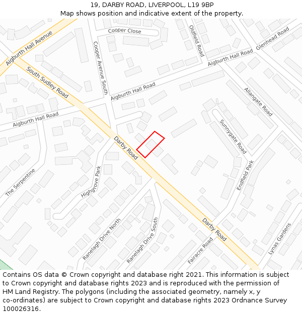19, DARBY ROAD, LIVERPOOL, L19 9BP: Location map and indicative extent of plot