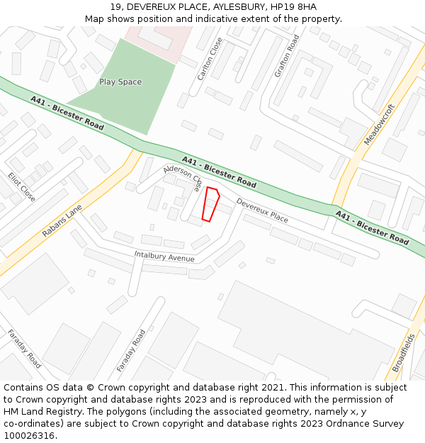 19, DEVEREUX PLACE, AYLESBURY, HP19 8HA: Location map and indicative extent of plot