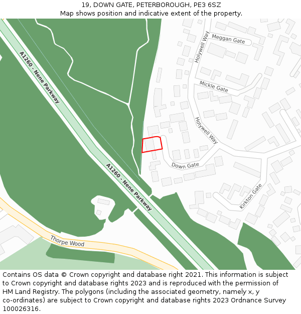 19, DOWN GATE, PETERBOROUGH, PE3 6SZ: Location map and indicative extent of plot