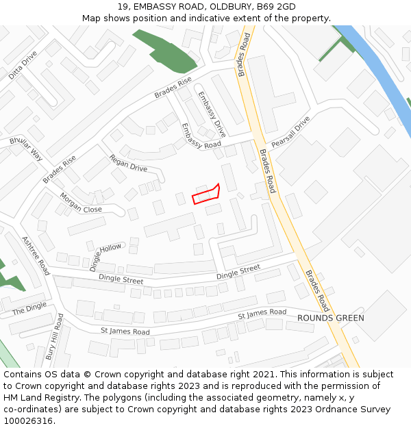 19, EMBASSY ROAD, OLDBURY, B69 2GD: Location map and indicative extent of plot