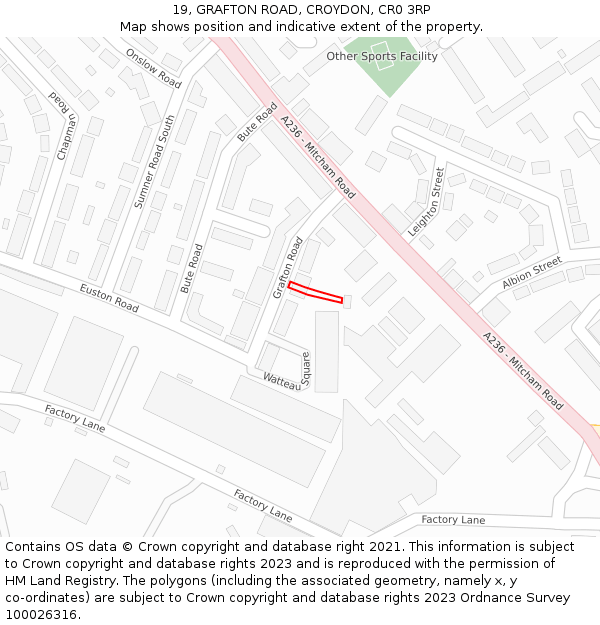 19, GRAFTON ROAD, CROYDON, CR0 3RP: Location map and indicative extent of plot