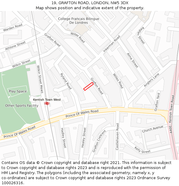 19, GRAFTON ROAD, LONDON, NW5 3DX: Location map and indicative extent of plot